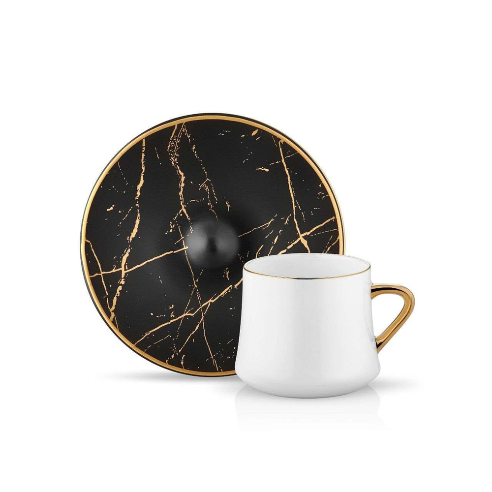 Sufi Black Marble Tea Cup & Saucer - Elegant Bone China Elegance