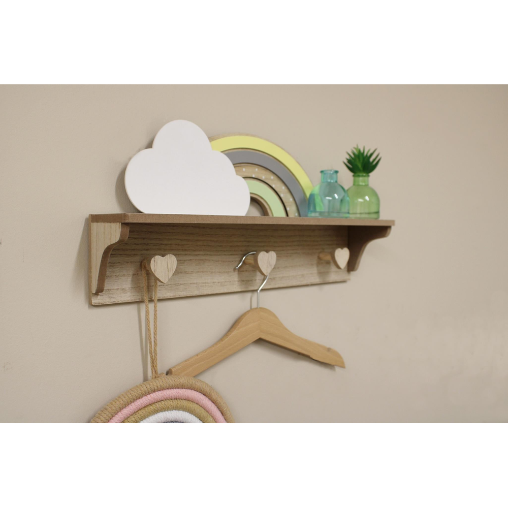 Whimsical Rainbow Cloud Shelf with Hooks ? Organize with Joy!