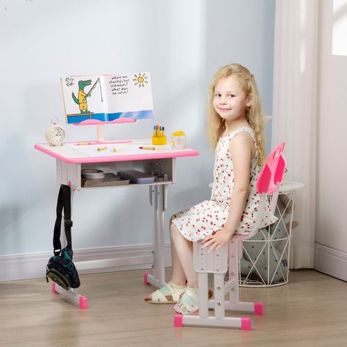 Stylish Pink Kids Desk & Chair Set with Storage, Safe Design for Fun Learning!