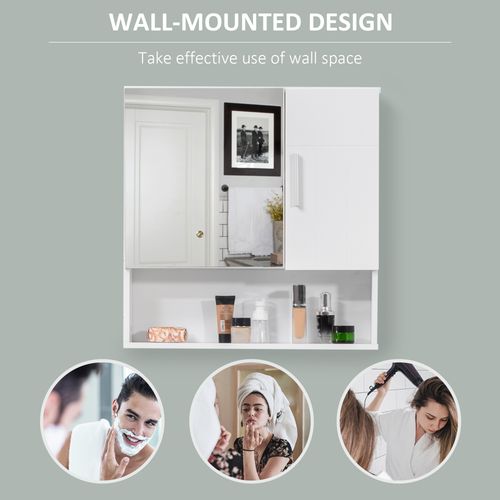 Sleek White Wall-Mounted Mirror Cabinet with Adjustable Shelves & Storage