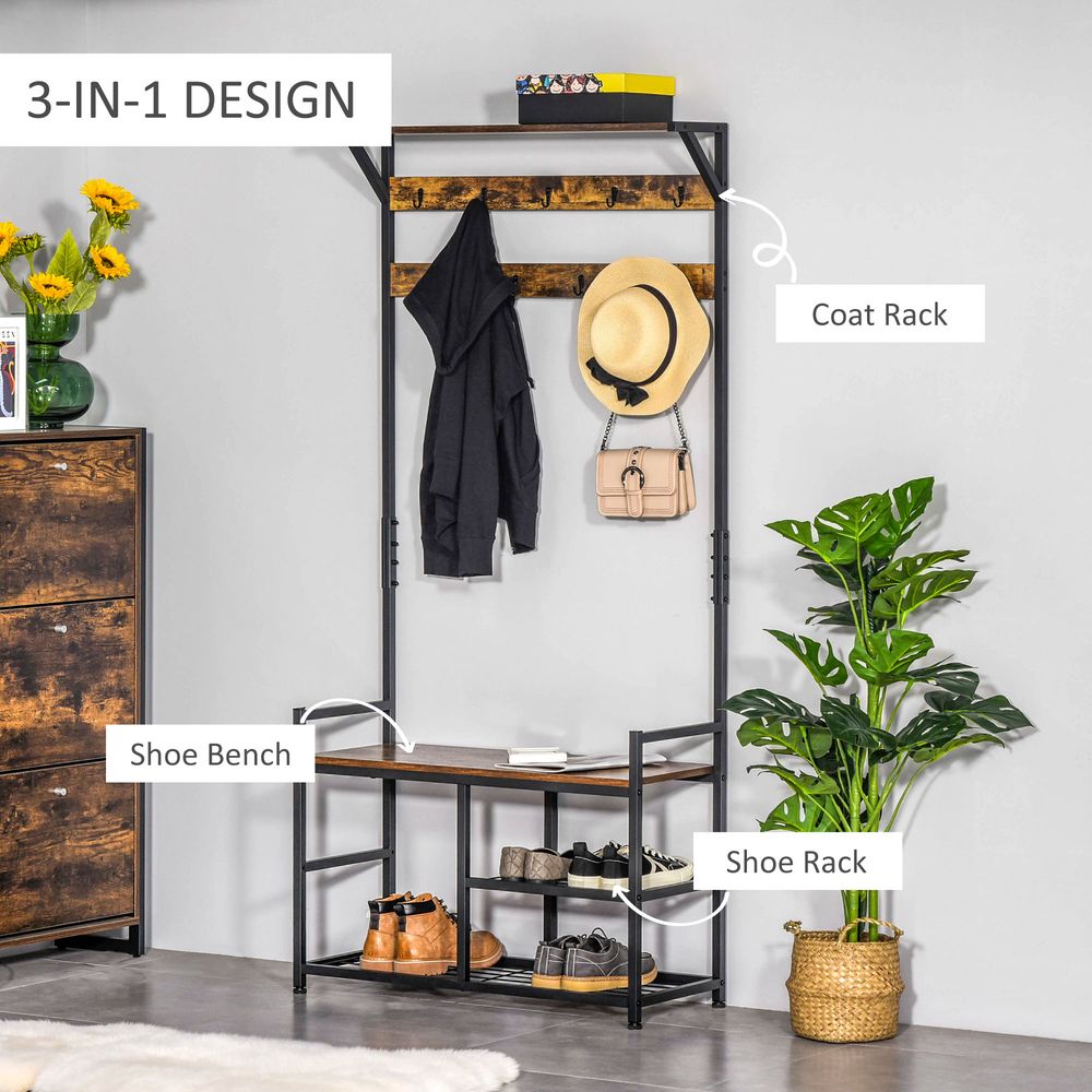 Stylish Coat Rack & Shoe Bench Combo ? All-In-One Storage Solution