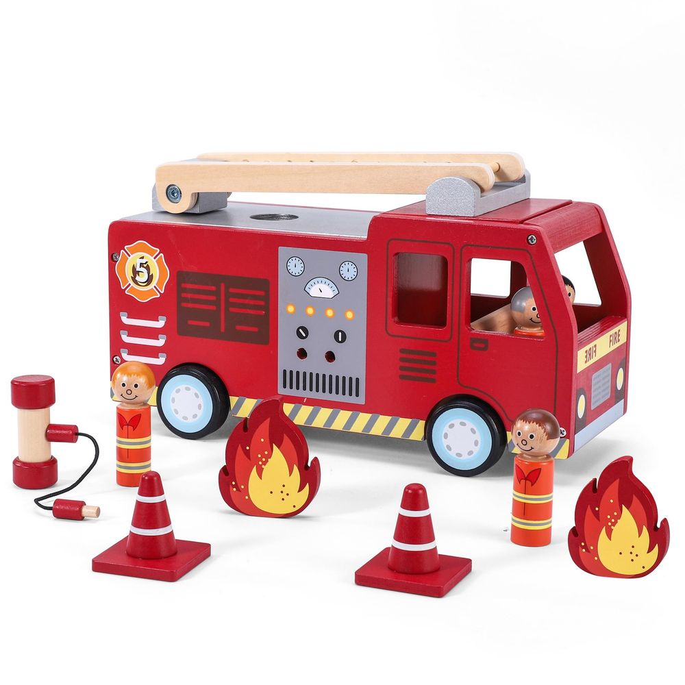 SOKA Wooden Fire Engine Set - Ignite Imagination & Active Play Fun!