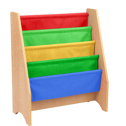 Charming Natural Wooden Book Shelf with 5 Pockets for Kids - Easy Assembly!