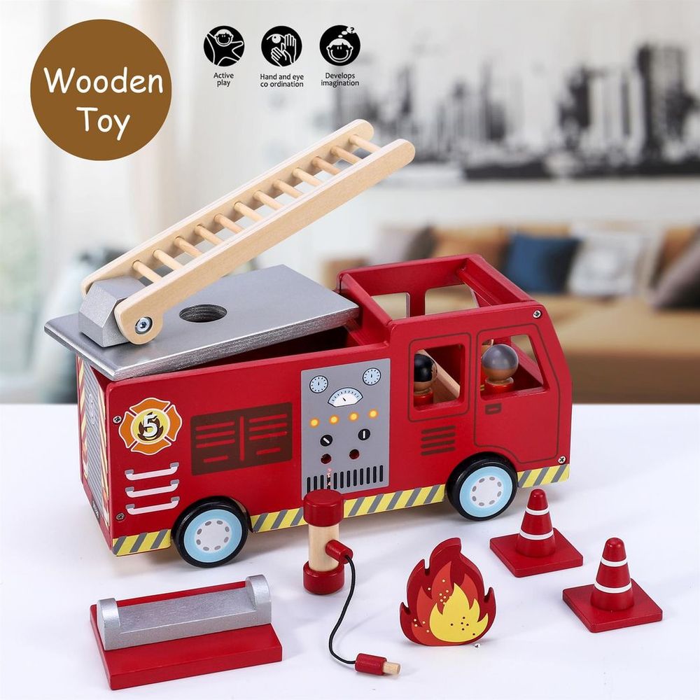 SOKA Wooden Fire Engine Set - Ignite Imagination & Active Play Fun!