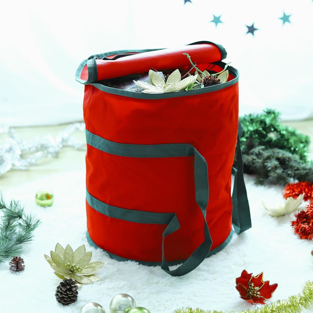 VINSANI Waterproof Red Christmas Lights & Ornament Storage Bag - 38x32 cm