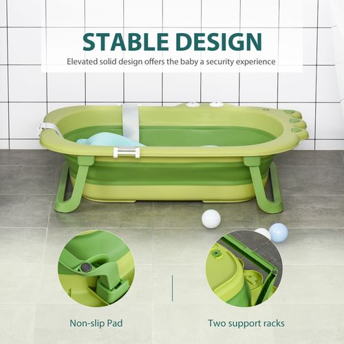 Foldable Baby Bath Tub with Cushioned Comfort for Toddlers - Green HOMCOM