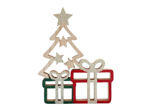 Enchanting Freestanding Wooden Christmas Tree with Glittering Gifts