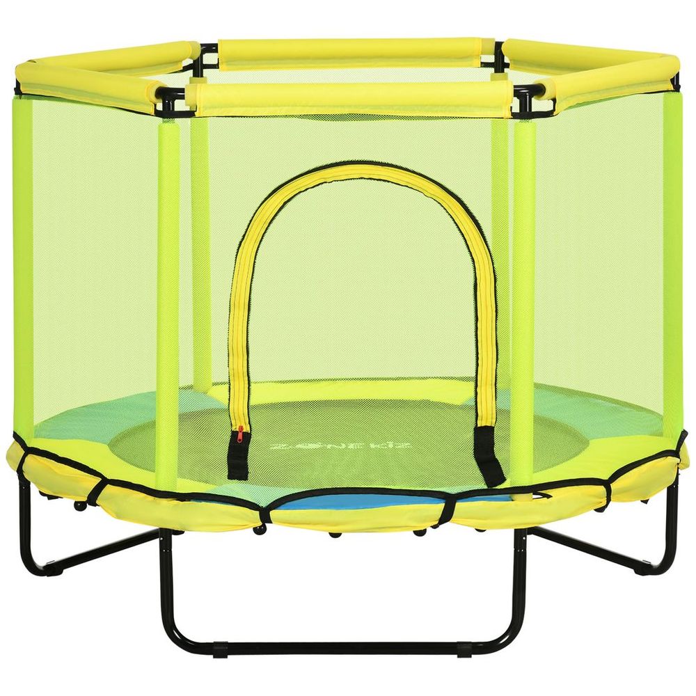 ZONEKIZ 4.6 FT Springless Trampoline with Safety Net & Bungee Gym - Yellow