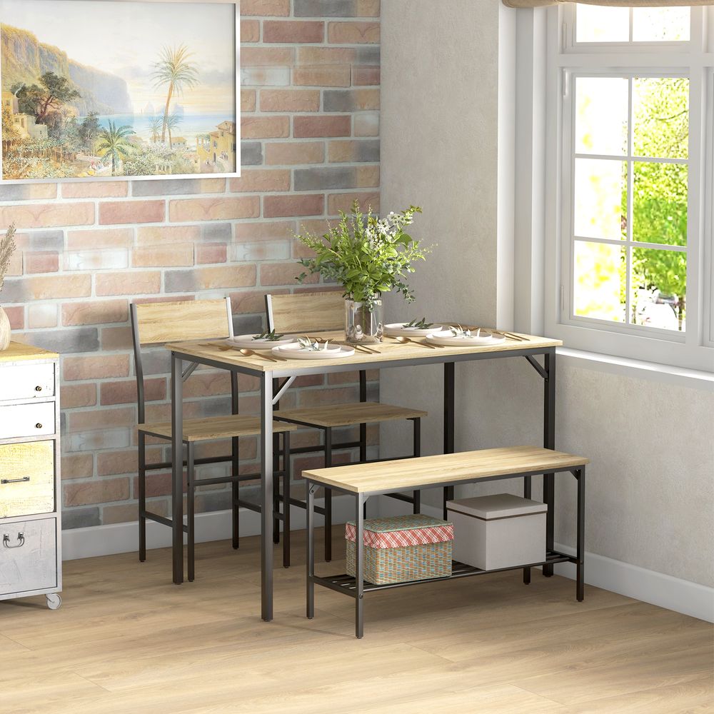 HOMCOM 4-Piece Natural Dining Set: Table, 2 Chairs & Bench for Modern Kitchens