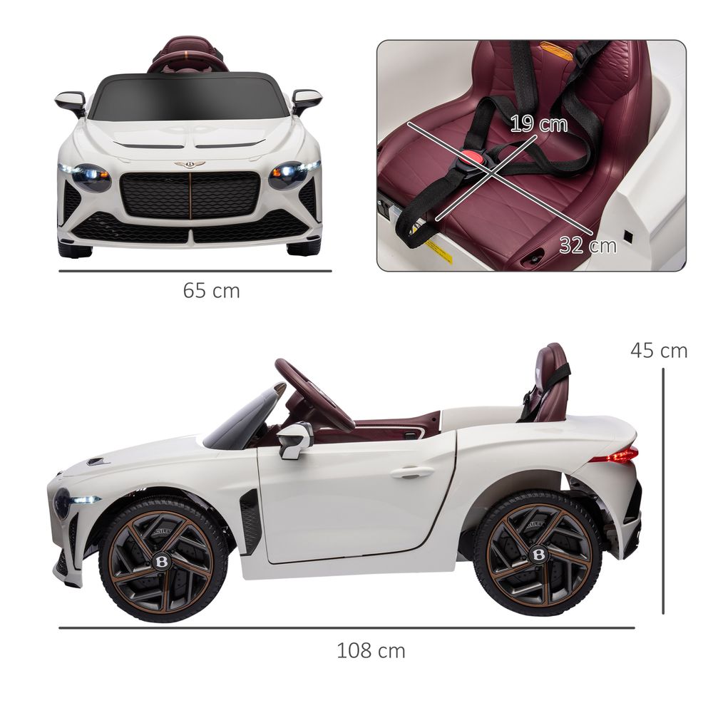 White Bentley Bacalar 12V Kids Electric Car - Fun, Safe & Portable!