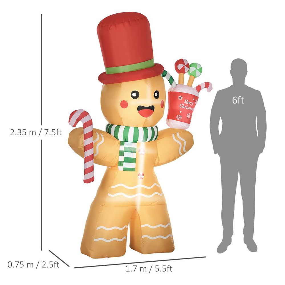 Festive Delight: 7.5FT Gingerbread Man Inflatable with LED Candy Cane Glow