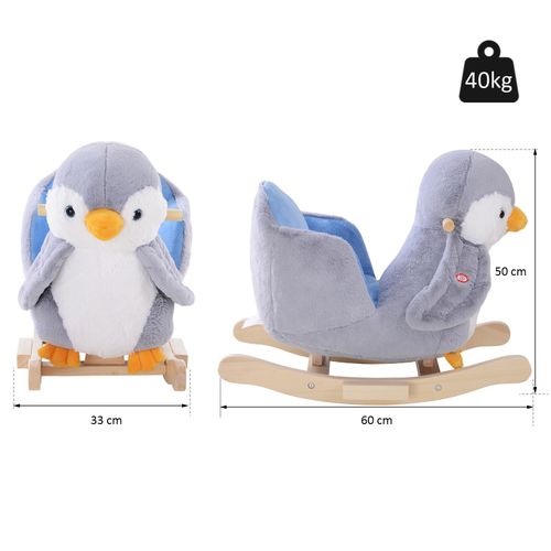 Musical Penguin Rocking Horse Plush Toy - 32 Songs & Sturdy Wood Design