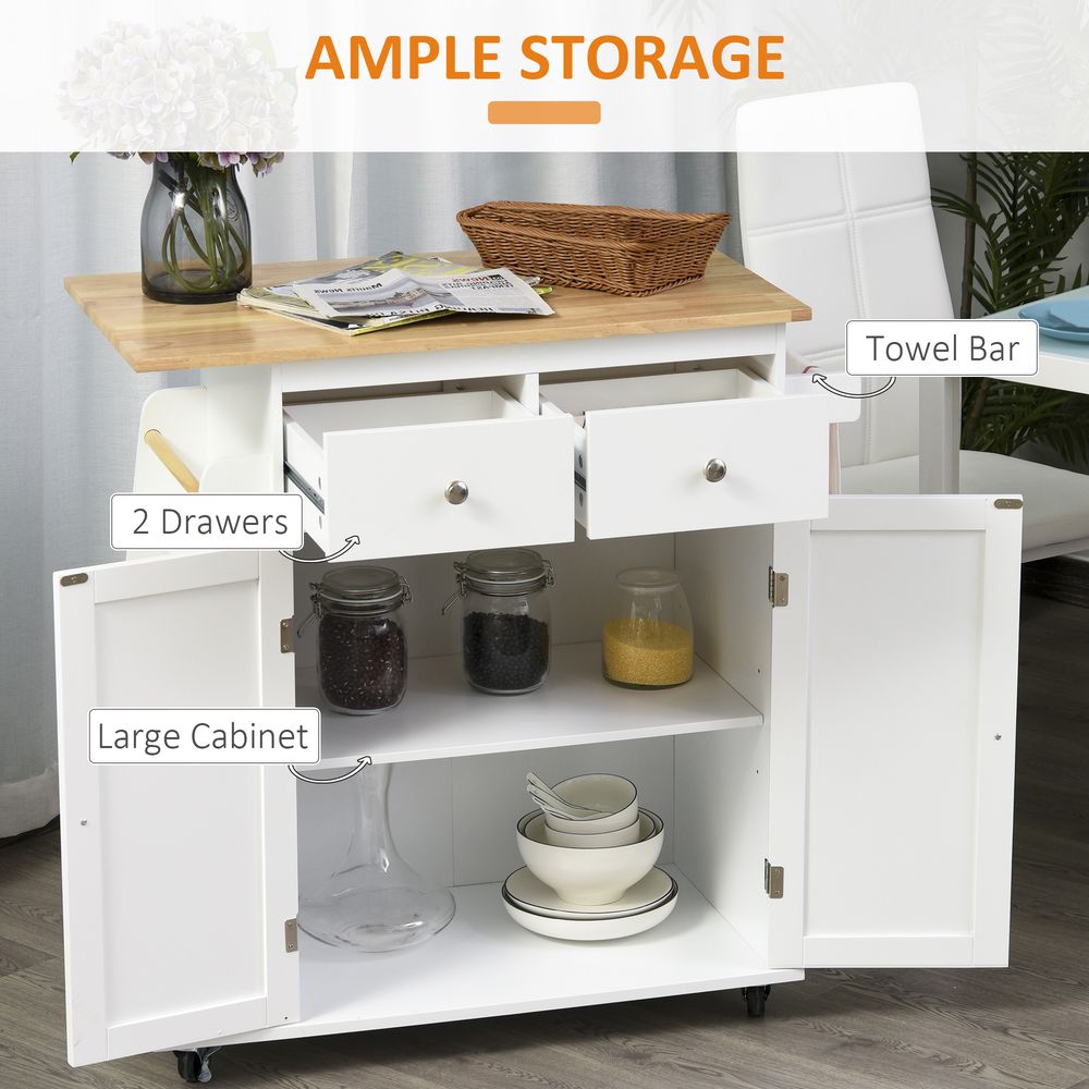 Versatile Kitchen Island with Rubberwood Top & 3-Tier Spice Rack Storage