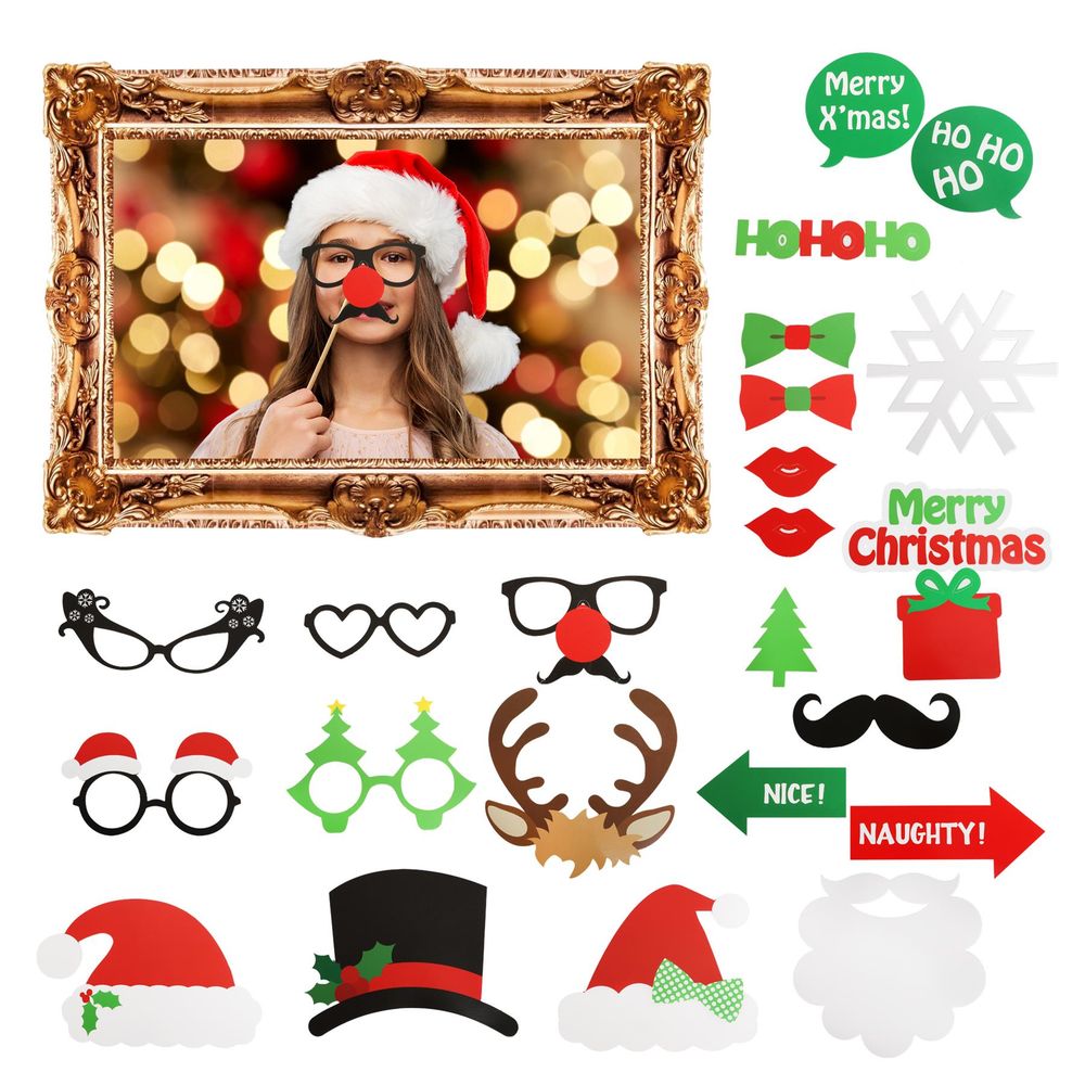 Ultimate 25pc Christmas Photo Booth Fun Set with Props & Selfie Frame!