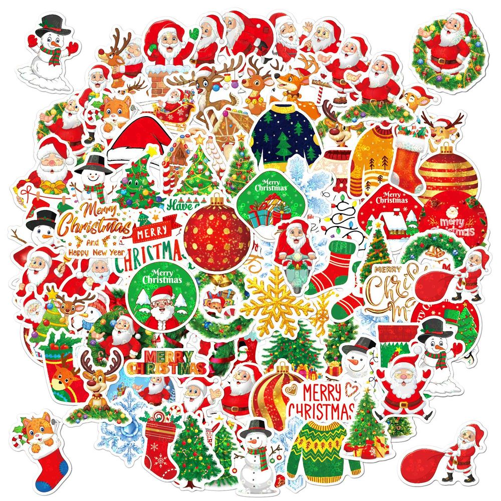 Festive Holographic Christmas Stickers - 50/100 Waterproof Craft Collection!