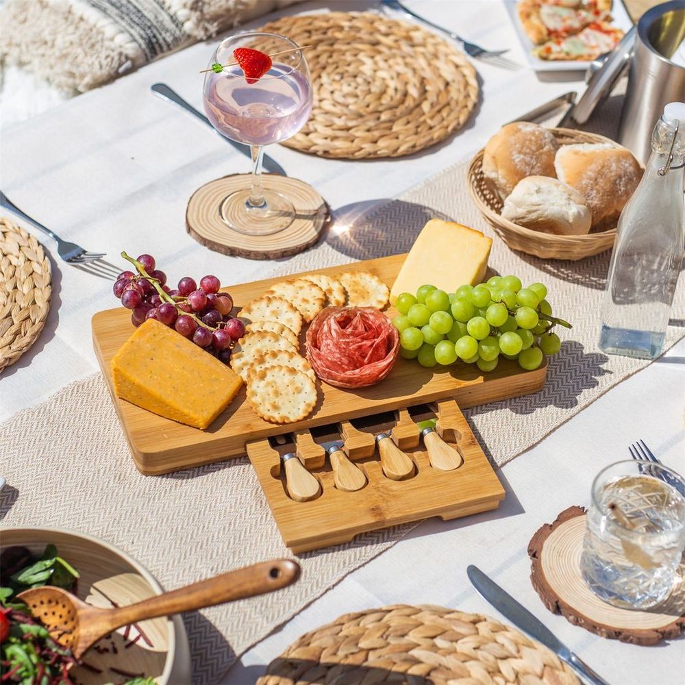 Elegant Bamboo Cheese Board & Knife Set ? Perfect for Entertaining!