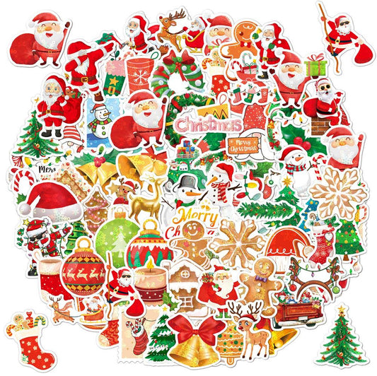 Festive Holographic Christmas Stickers - 50/100 Waterproof Craft Collection!