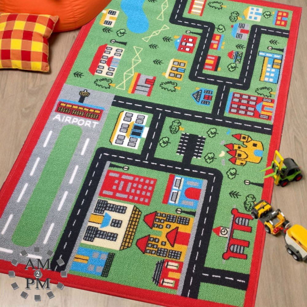 Joyful Green Town Kids Rug - Cozy 80x120cm for Playful Spaces!