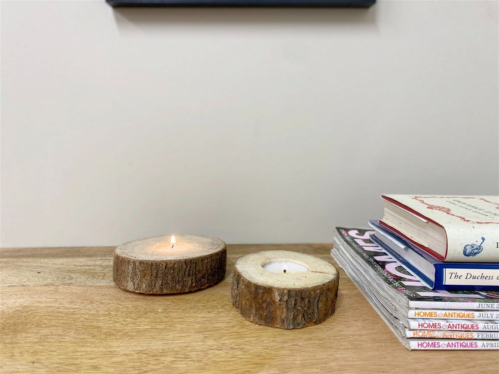 Rustic Wooden Tealight Holders Set with Natural Bark - Perfect for Cozy Ambiance