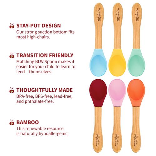 Bright & Safe Bamboo Silicone Spoons Set for Happy Baby Weaning - 6 Pack!