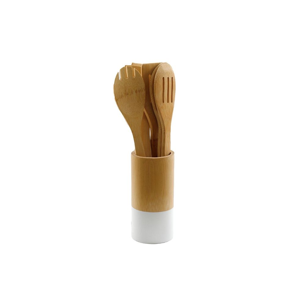 Heart of the Home: Six Elegant Wooden Utensils with Chic Round Holder