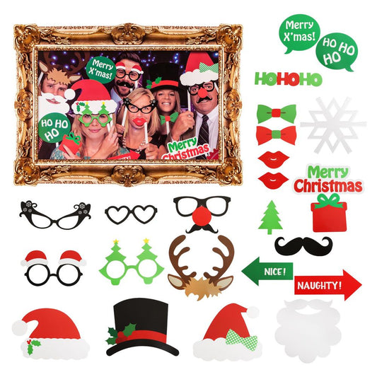 Ultimate 25pc Christmas Photo Booth Fun Set with Props & Selfie Frame!