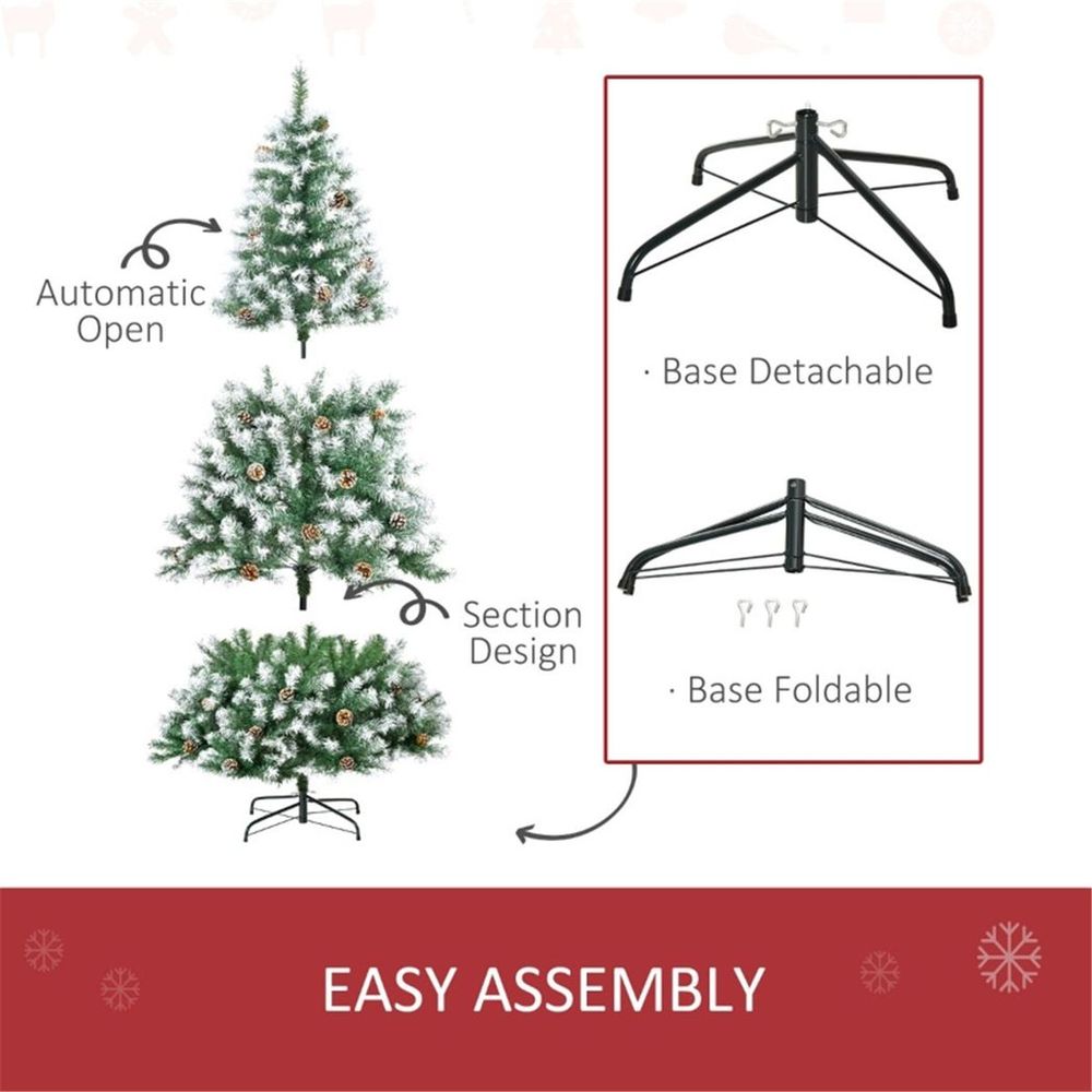 Snow-Dipped 6ft Artificial Christmas Tree with 61 Pinecones & Easy Assembly