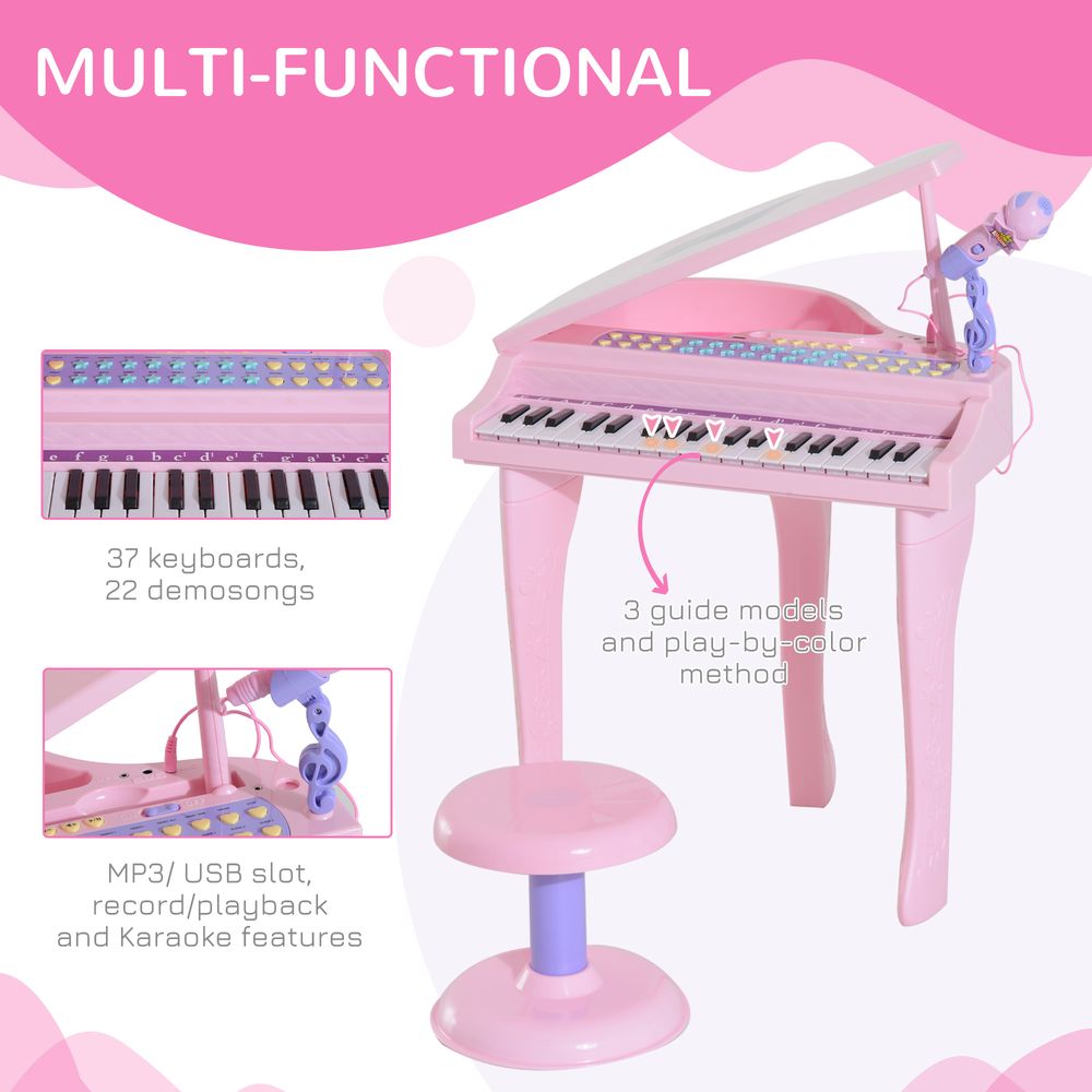 Enchanting Pink 37-Key Mini Piano Keyboard Set with Microphone & Stool