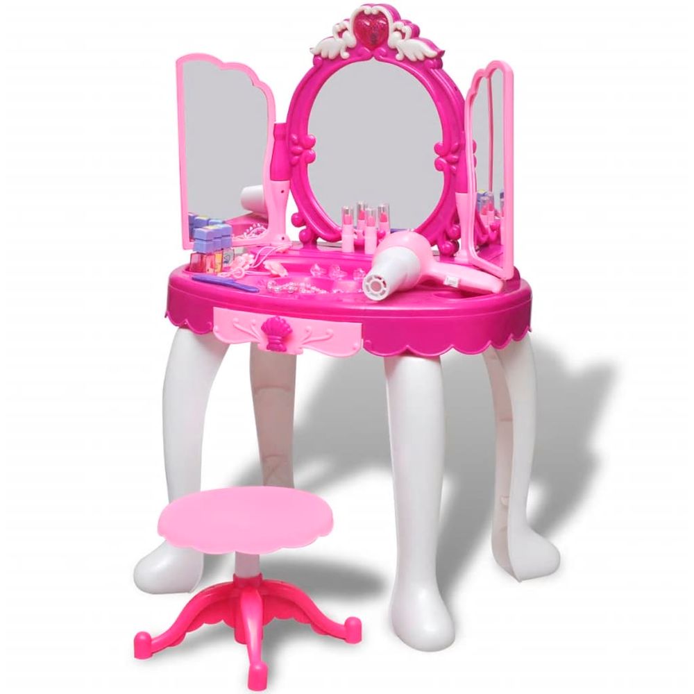 Deluxe 3-Mirror Kids' Vanity Table with Lights & Sounds - Pink & Blue Fun!