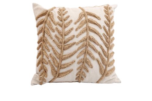 Embroidered Leaf Linen Scatter Cushion - Elegant and Textured Decor Accent