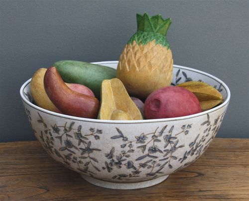 Elegant Grey & White Ditsy Print Ceramic Bowl with Antique Crackle Finish