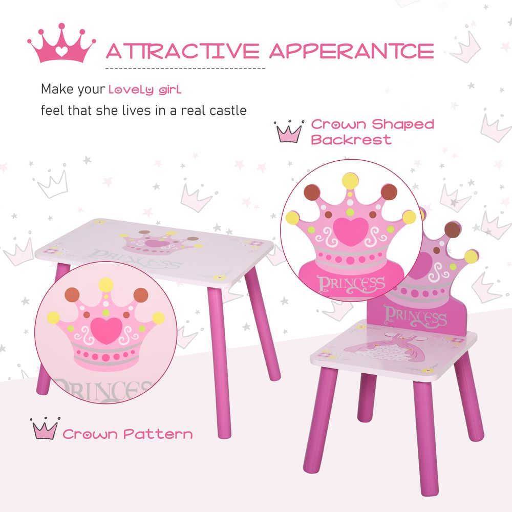 Enchanting 3-Piece Kids Princess Chair & Table Set - Pink Royal Furniture