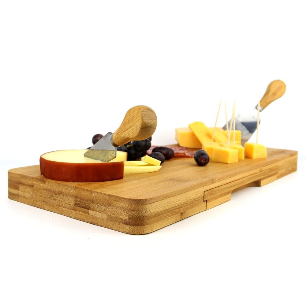 Elegant Bamboo Cheese Board & Knife Set ? Perfect for Entertaining!