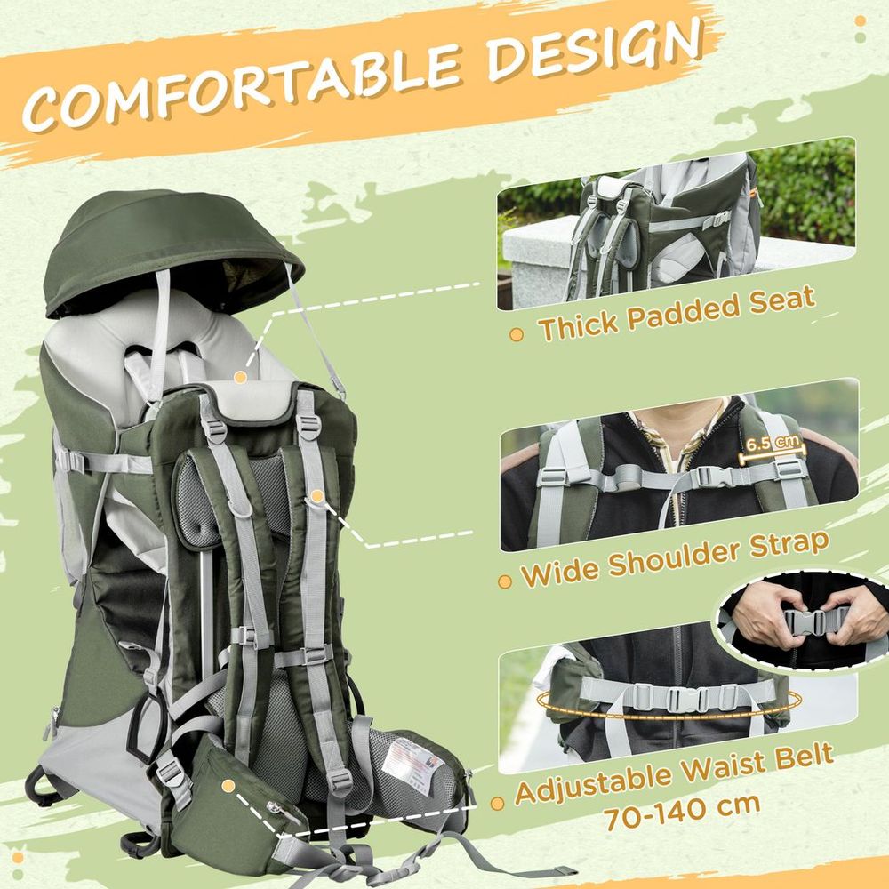 HOMCOM Ultra-Comfort Toddler Hiking Carrier with Canopy & Adjustable Belt