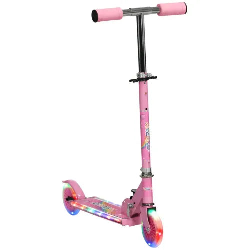 Glowing Fun Kids' Scooter: Adjustable, Musical, and Foldable - Pink