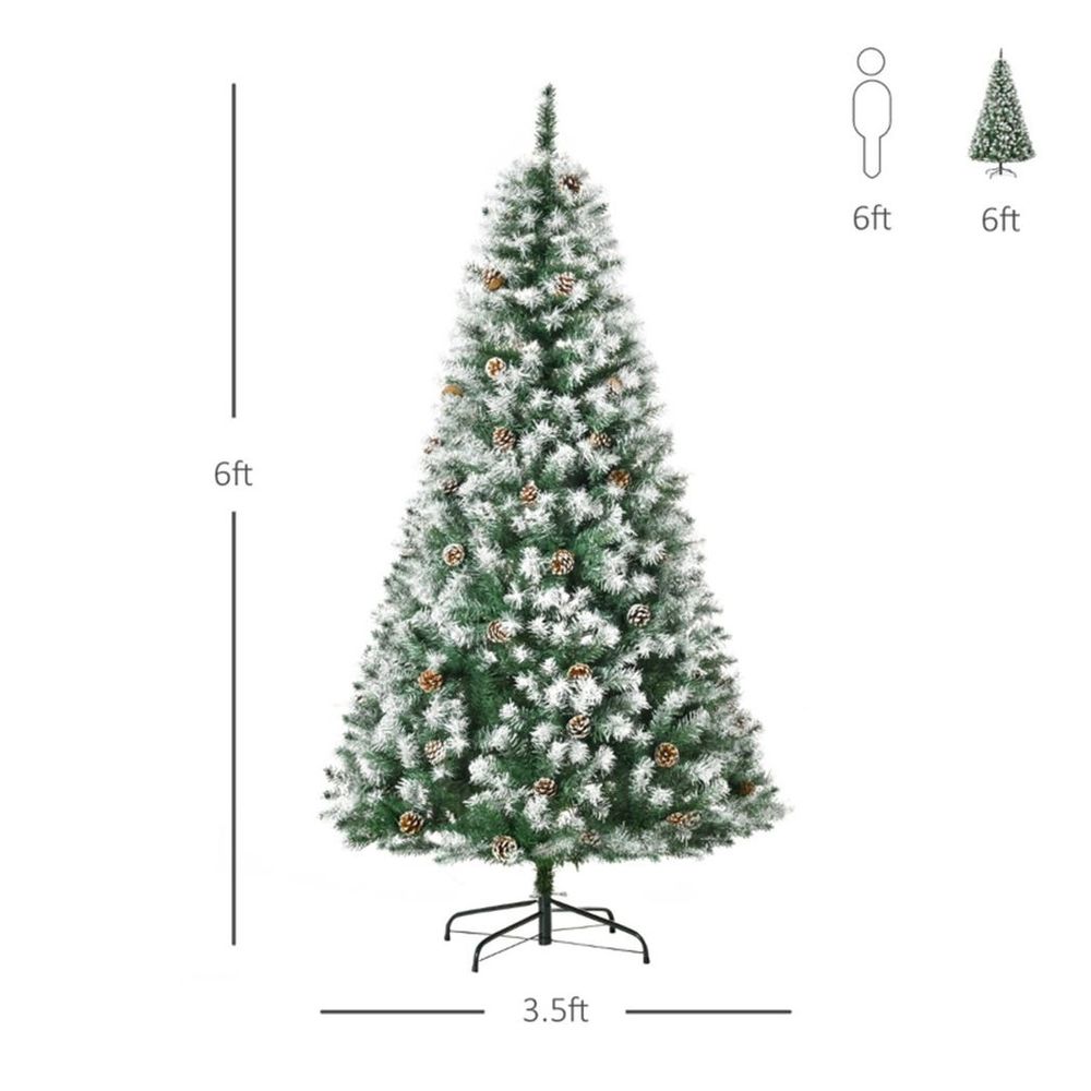 Snow-Dipped 6ft Artificial Christmas Tree with 61 Pinecones & Easy Assembly