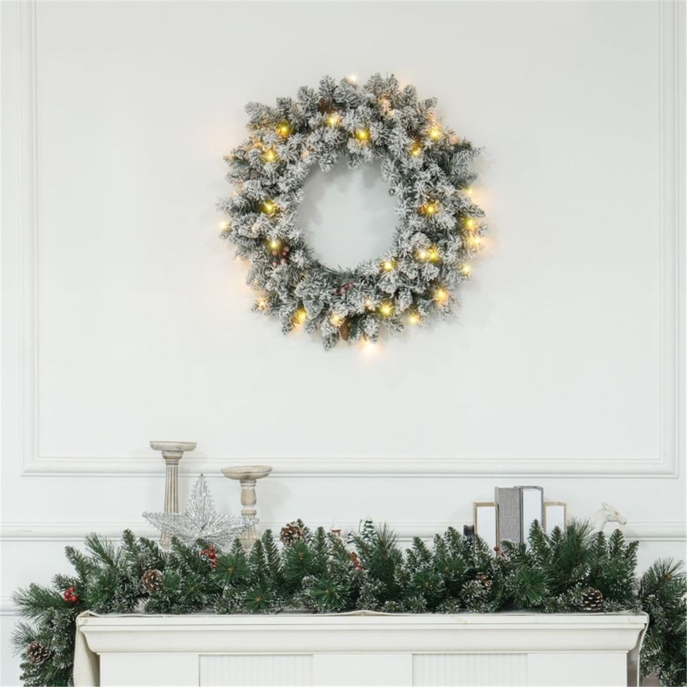 Illuminated Christmas Snowman Wreath with Festive Decor & Timer Lights