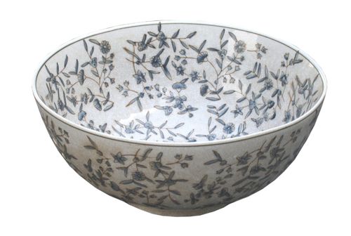 Elegant Grey & White Ditsy Print Ceramic Bowl with Antique Crackle Finish