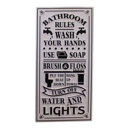 Chic Metal Bathroom Rules Plaque - Stylish 60x30cm Wall Decor