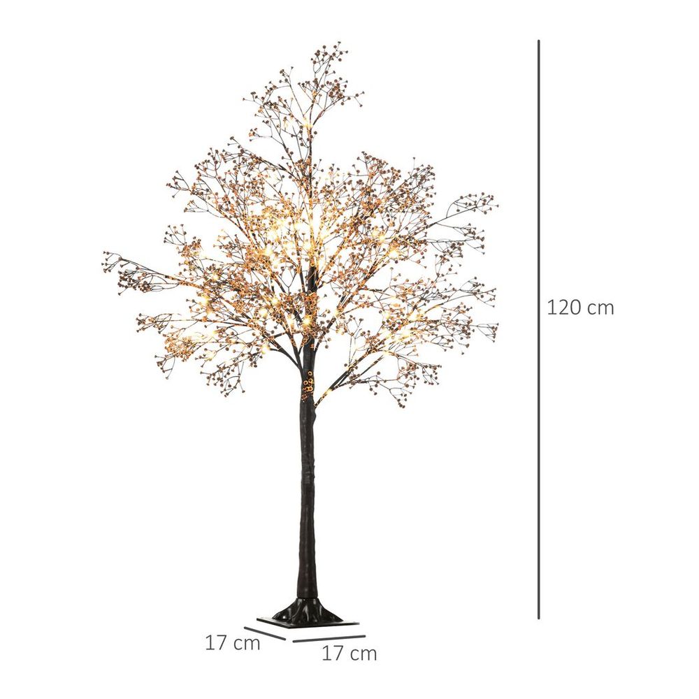 HOMCOM 4ft Prelit Artificial Tree with Warm LED Lights & Baby Breath Flowers