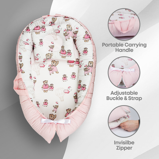 CozyNest: Ultra-Soft Pink Baby Nest for Ultimate Comfort & Safety