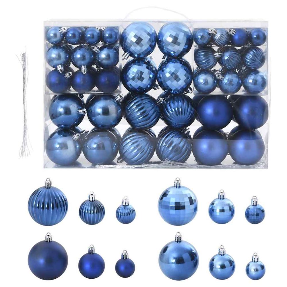 vidaXL 100-Piece Set of Blue Christmas Baubles in Various Styles