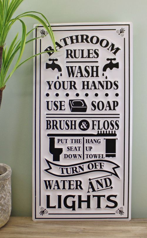 Chic Metal Bathroom Rules Plaque - Stylish 60x30cm Wall Decor