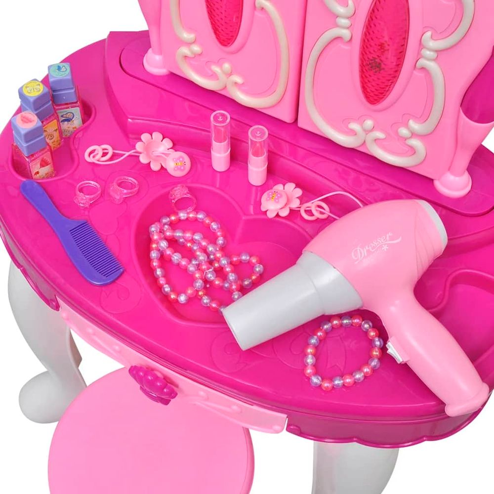 Deluxe 3-Mirror Kids' Vanity Table with Lights & Sounds - Pink & Blue Fun!