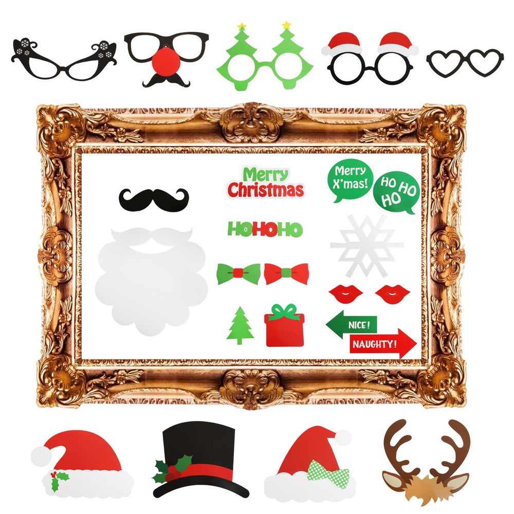 Ultimate 25pc Christmas Photo Booth Fun Set with Props & Selfie Frame!