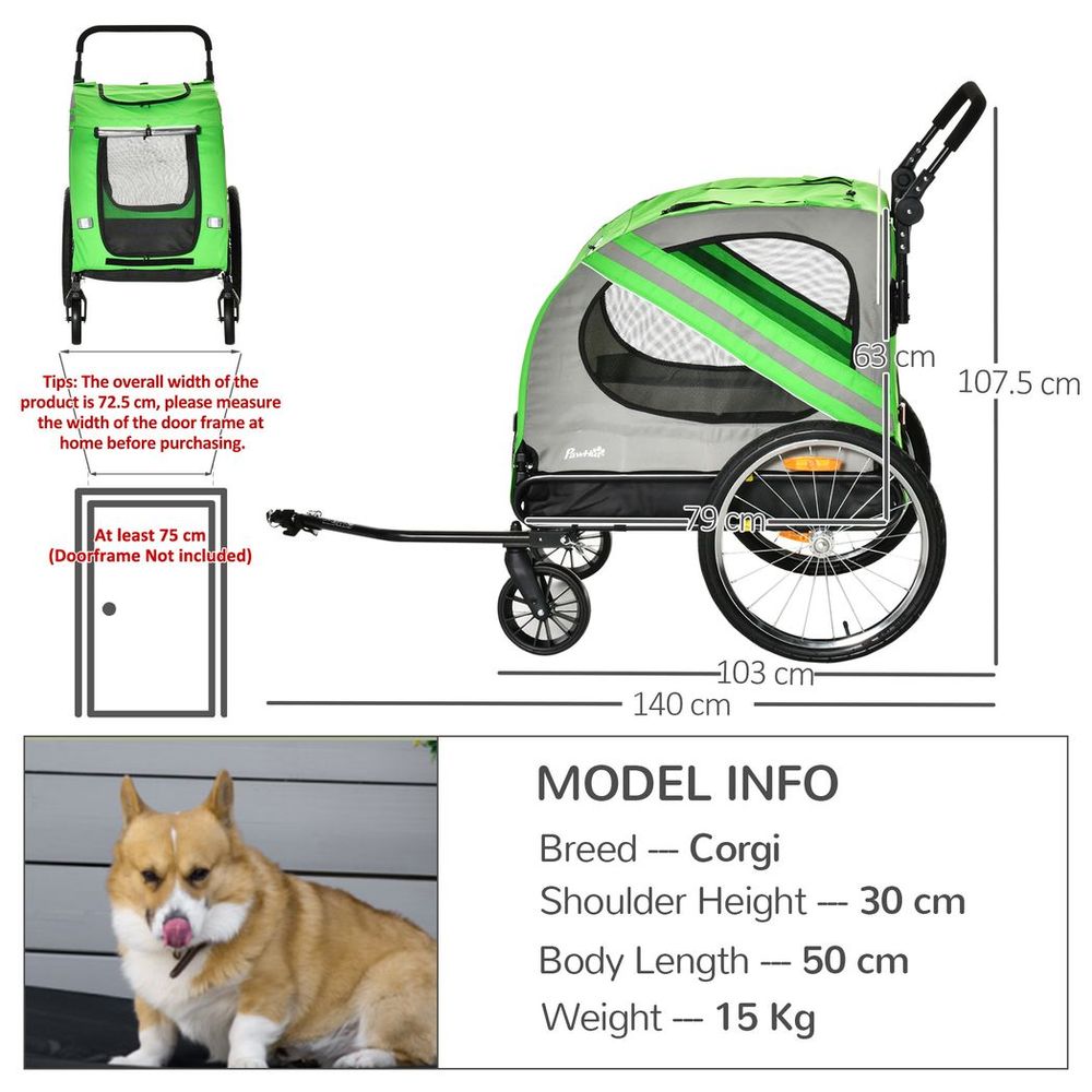 PawHut 2-in-1 Dog Bike Trailer & Stroller - Smooth Ride, Safety Features