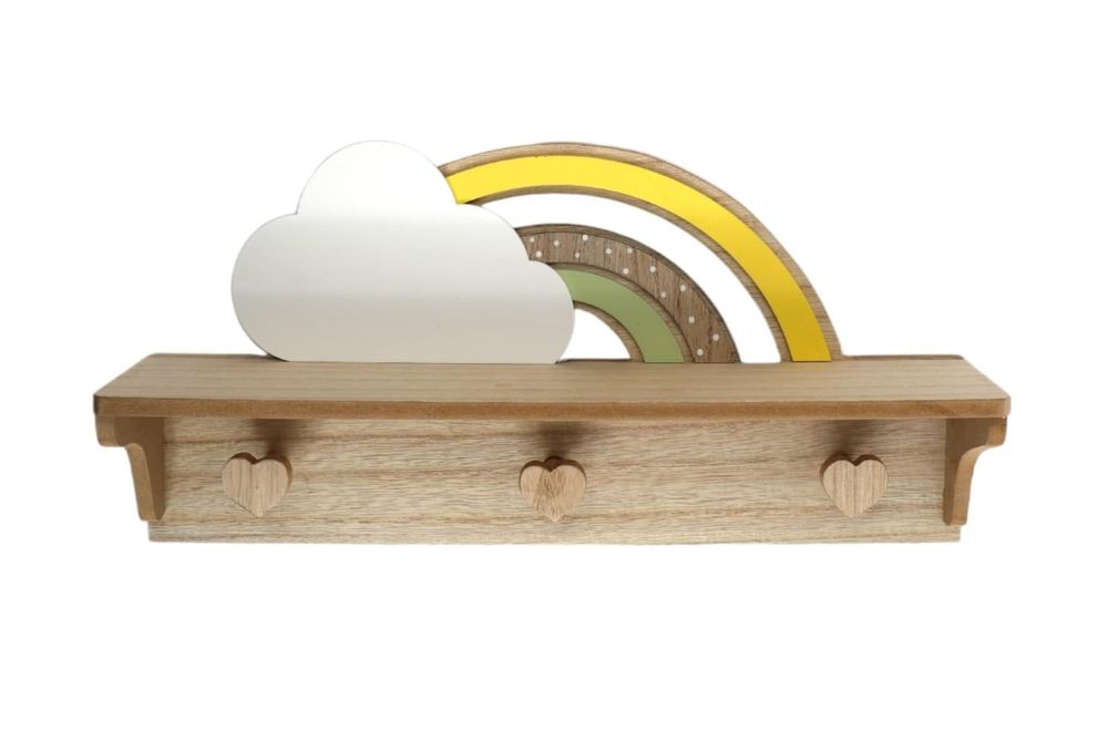 Whimsical Rainbow Cloud Shelf with Hooks ? Organize with Joy!