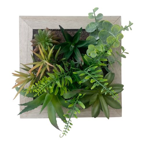 Charming Square Wooden Frame with Lifelike Artificial Succulents