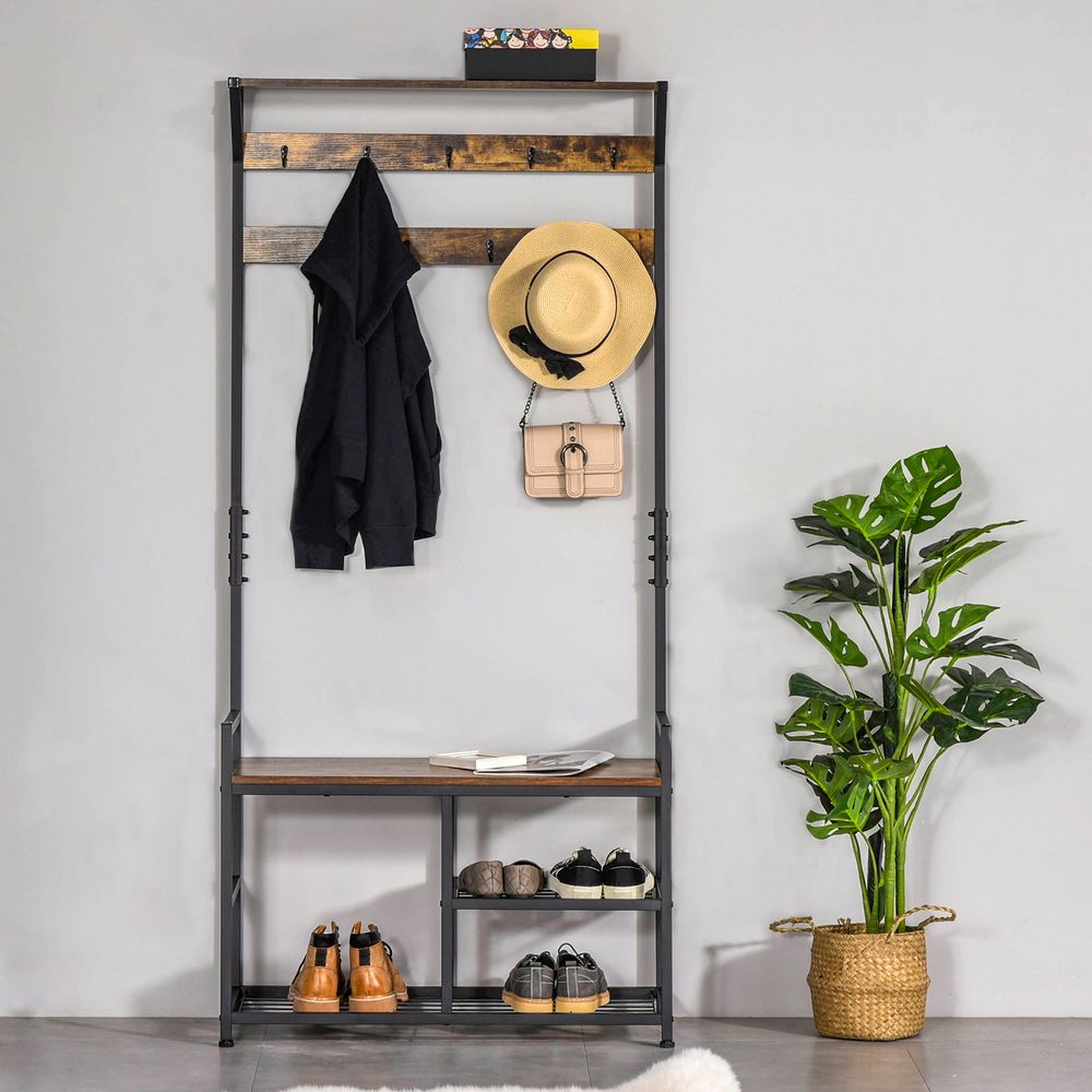 Stylish Coat Rack & Shoe Bench Combo ? All-In-One Storage Solution