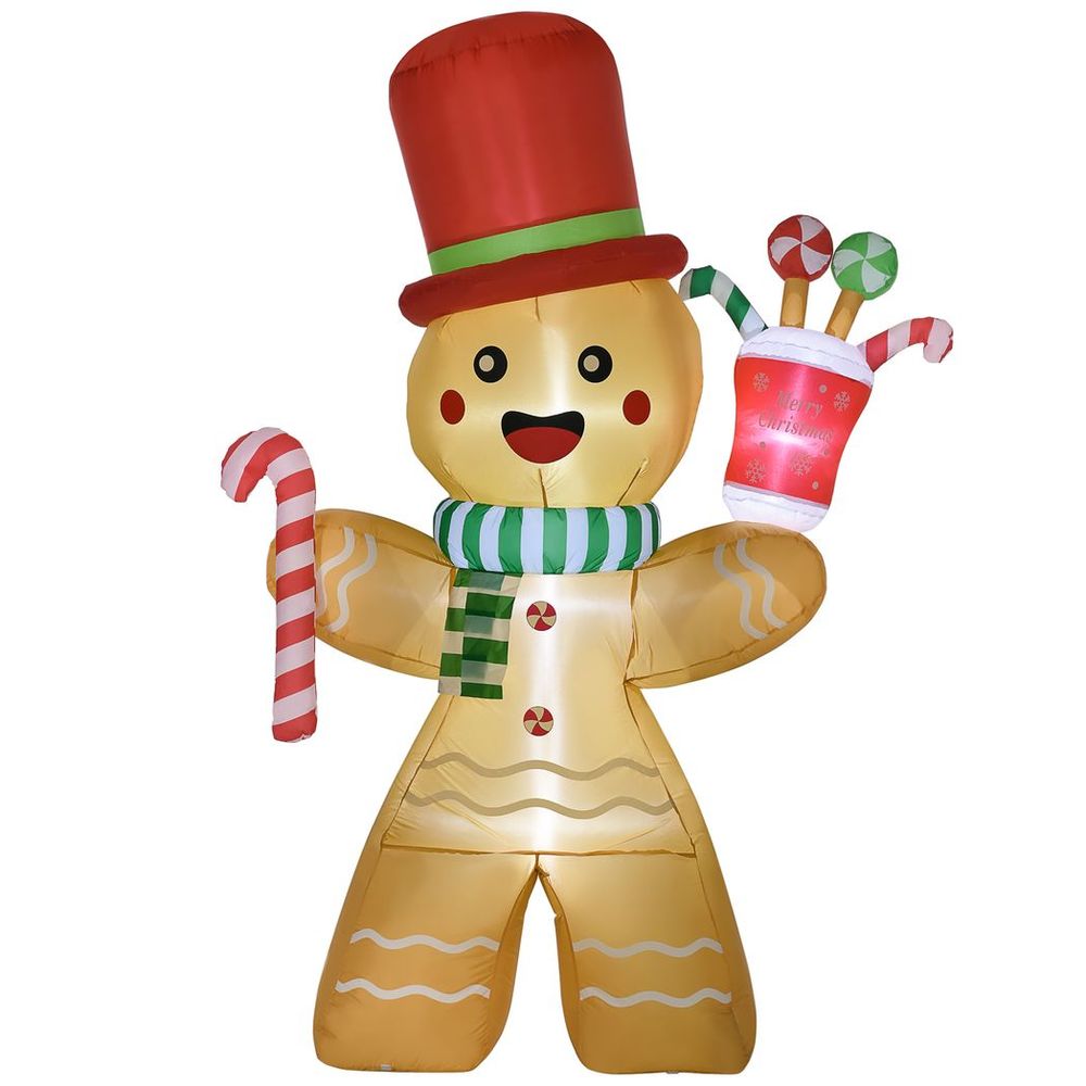 Festive Delight: 7.5FT Gingerbread Man Inflatable with LED Candy Cane Glow